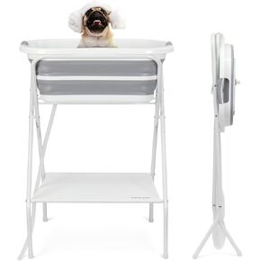 2 in 1 Dog Bath Tub Dog Washing Station for Bathing and Grooming, Elevated Collapsible Foldable Portable Shower Bathtub for Small Dogs Cats Pet, Indoor and Outdoor