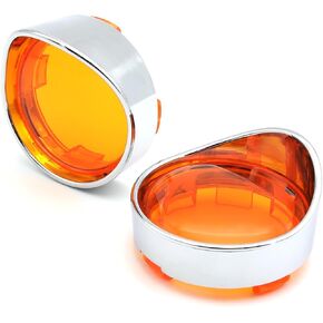 Chrome Plating Visor-Style Turn Signal Bezels with Amber Lens for Harley Custom Cruiser(Amber)