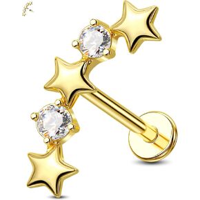 Jewseen 16g Internally Threaded Flat Back Earrings 316L Stainless Steel Star Helix Earrings Heart Cartilage Stud Earrings Gold Lip Piercing Jewelry Nose Stud for Women