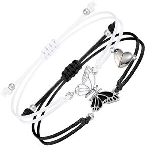 Fuqimanman2020 2pcs Matching Butterfly Bracelets Handmade Braided Couples Matching Attraction Relationship Adjustable Best Friends Bff Friendship Promise Jewelry