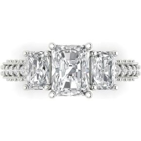 Clara Pucci 3.61Ct Emerald Cut Three Stone Moissanite Leas