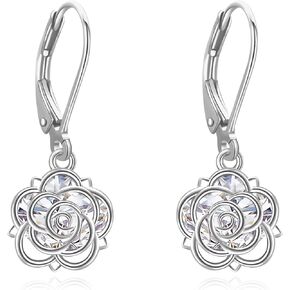 Rose Earrings 925 Sterling Silver 3D Rose CZ Flower Earrings Flower Jewelry for Women