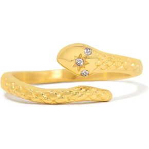 Snake Rings for Women, 18K Gold Plated Stainless Steel Durable Non-Tarnish Waterproof Non-Adjustable Size 5-10