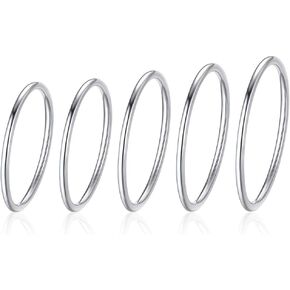 ChicSilver 5 Pcs 1mm Women's 925 Sterling Silver Plain Band Knuckle Stacking Rings Fashion Thin Midi Rings Comfort Fit Size 3.5 to 7 (with Gift Box)