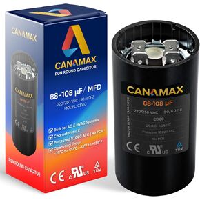 مكثف بدء مستدير Canamax 233-280 MFD uf 50/60 هرتز 250 فولت تيار متردد - بديل لتشغيل محرك التيار المتردد أو تشغيل المروحة ومكيف الهواء البارد أو المضخة الحرارية - يستبدل 6FLW0 2MET9 CAP-233-250 in Kuwait