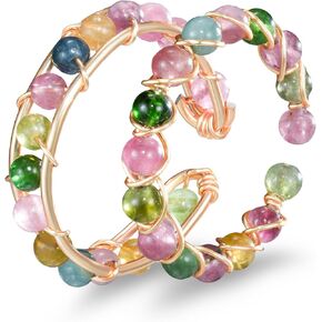 Stackable Tourmaline Gemstone Rings Adjustable Gold-plated Open Band Boho Everyday Wear Jewelry for Women