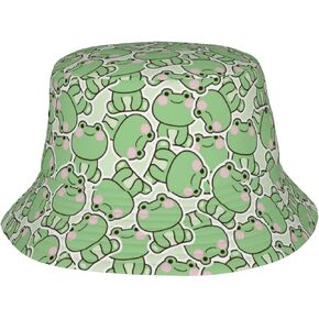 Frog Print Bucket Hats for Women Men Wide Brim Summer Travel Packable Frog Bucket Beach Sun Hat