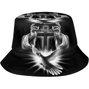 Cute Jesus Cross Bucket Hats Fashion Sun Cap Packable Outdoor Summer Christian Fisherman Hat for Women and Men
