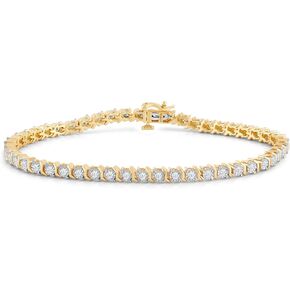 Jewelili Yellow Gold Plated 925 Sterling Silver Lab Grown Diamond Stackable Tennis Bracelet for Women | 1.0 CTTW H Color I1 Clarity | Wedding & Bridal Jewelry | Gift Box Included