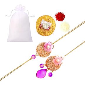 Set of 2 Rakhi and Lumba for Brother Bhaiya Bhai Bhabhi Raksha Bandhan gift Rakhi Thread Rakhi with Greeting card gift pack in pouch/Potli bag