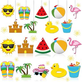 Summer Tree Decorations Felt Hanging Ornaments Hawaii Hanging Decor Beach Watermelon Sun Ball Hat Sunglasses Decorations for Party Supplies(30 Pcs, Summer Style)