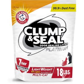 ARM & HAMMER Clump & Seal Odor Sealing Lightweight Multi-Cat Scented Clumping Cat Litter with 7 Days of Odor Control, 18 lbs. (Packing May Vary)