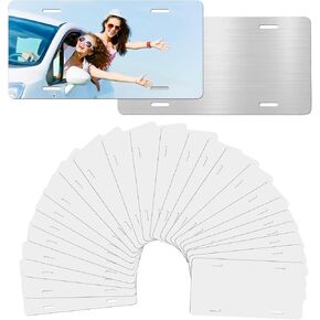 24Pack Sublimation License Plate Blanks Metal Aluminum License Plate Tag, Personalized Heat Thermal Transfer Sheet DIY Picture Sublimation Blank for Custom Design Work - White