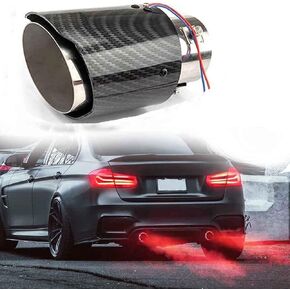 Vechkom 2.5 inch Inlet Carbon Fiber Exhaust Tip with Blue LED Light Stainles Steel Muffler Tip Modification Luminous Tube