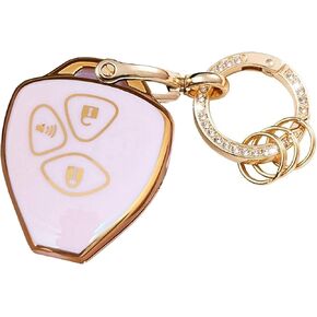 for Toyota Key Fob Cover Keyless Remote Smart Key Fob Shell with Keychain Fit for Toyota Camry Avalon Matrix Corolla Land Cruiser (4 Buttons Pink-Gold)