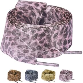 Olukssck Fashion Leopard Shoelaces 1" Wide Satin Ribbon Shoe Laces for Women Shoestring for Sneakers