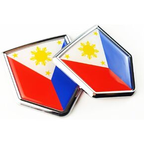 Newperlite Philippines Flag Flag Decal Sticker Car Emblem Filipino Flag Car Decoration Accessories Chrome Shield لسيارات سيارات الشاحنات ، 2 عبوة