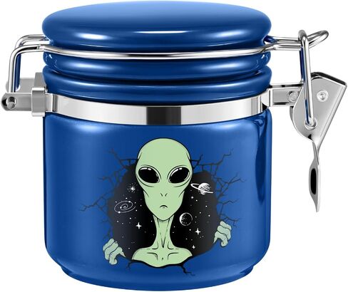 Alien Smell Proof Jar Bundle - 3 Pack (250ml -half oz), Pottery Smell Proof Container with Bamboo Holder Kit, Versatile Airtight Storage Set Cute ET Gifts for Connoisseur - Blue Black Purple in Saudi Arabia