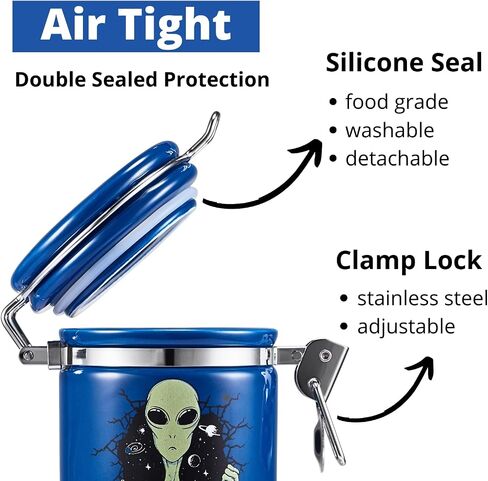 Alien Smell Proof Jar Bundle - 3 Pack (250ml -half oz), Pottery Smell Proof Container with Bamboo Holder Kit, Versatile Airtight Storage Set Cute ET Gifts for Connoisseur - Blue Black Purple in Saudi Arabia