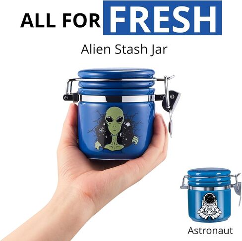 Alien Smell Proof Jar Bundle - 3 Pack (250ml -half oz), Pottery Smell Proof Container with Bamboo Holder Kit, Versatile Airtight Storage Set Cute ET Gifts for Connoisseur - Blue Black Purple in Saudi Arabia