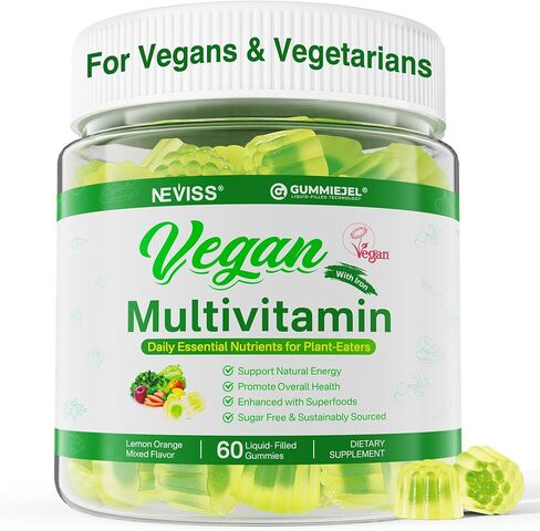 Vegan Multivitamin for Women & Men (Made in USA) w/ Methyl B12, D3 K2, Plant Based Omega 3 (DHA+EPA), Iron, Choline, Zinc, Whole Food Daily Vitamins Gummies for Vegans & Vegetarians, Sugar Free, 60Cts in Saudi Arabia