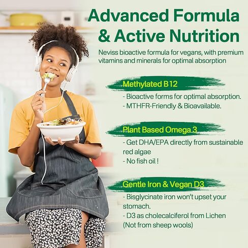 Vegan Multivitamin for Women & Men (Made in USA) w/ Methyl B12, D3 K2, Plant Based Omega 3 (DHA+EPA), Iron, Choline, Zinc, Whole Food Daily Vitamins Gummies for Vegans & Vegetarians, Sugar Free, 60Cts in Saudi Arabia