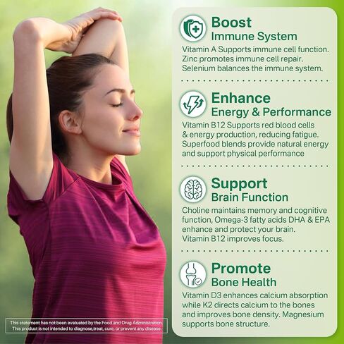 Vegan Multivitamin for Women & Men (Made in USA) w/ Methyl B12, D3 K2, Plant Based Omega 3 (DHA+EPA), Iron, Choline, Zinc, Whole Food Daily Vitamins Gummies for Vegans & Vegetarians, Sugar Free, 60Cts in Saudi Arabia