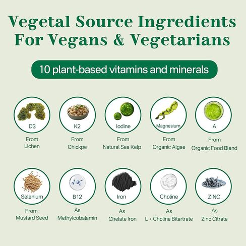 Vegan Multivitamin for Women & Men (Made in USA) w/ Methyl B12, D3 K2, Plant Based Omega 3 (DHA+EPA), Iron, Choline, Zinc, Whole Food Daily Vitamins Gummies for Vegans & Vegetarians, Sugar Free, 60Cts in Saudi Arabia