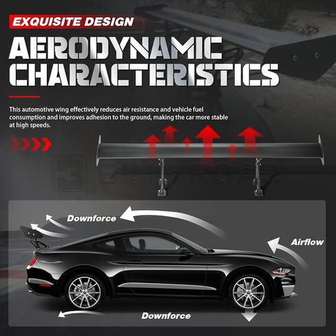 53" Rear Trunk Spoiler Wing, Universal Car Rear GT Wing Spoiler,Racing Style,Black in Saudi Arabia