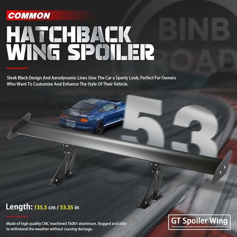 53" Rear Trunk Spoiler Wing, Universal Car Rear GT Wing Spoiler,Racing Style,Black in Saudi Arabia