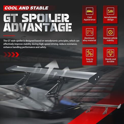 53" Rear Trunk Spoiler Wing, Universal Car Rear GT Wing Spoiler,Racing Style,Black in Saudi Arabia