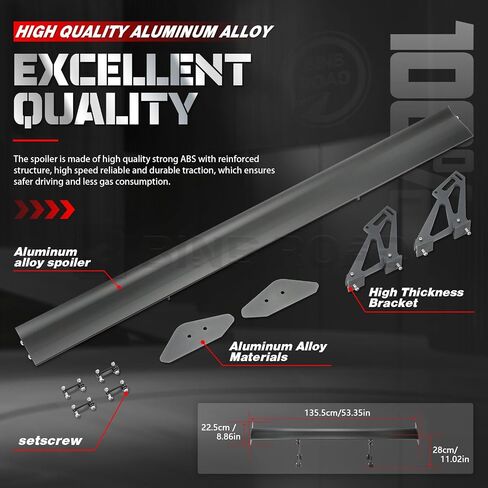 53" Rear Trunk Spoiler Wing, Universal Car Rear GT Wing Spoiler,Racing Style,Black in Saudi Arabia