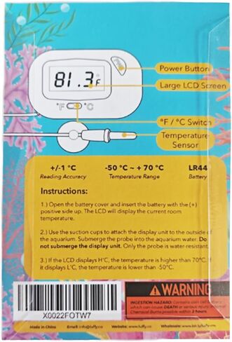 SunGrow Digital Betta Thermometer for Tropical Aquarium Fish, Black Color, Suction Cups and 1 Battery Included, 1 pc per Pack in Saudi Arabia