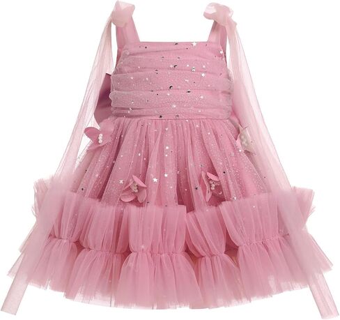 Flower Girls Birthday Party Dress Sleeveless Butterfly Sequins Glitters Wedding Pageant Ruffle Tulle Tutu Dress in Saudi Arabia