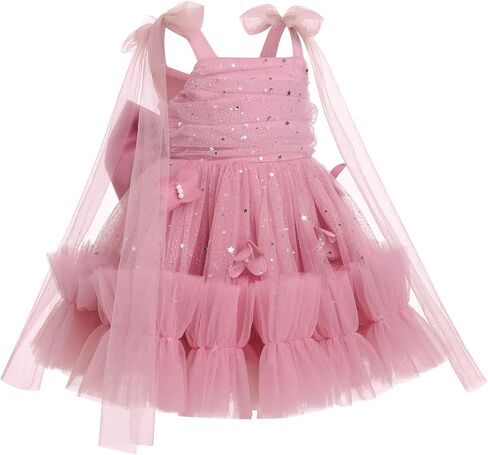 Flower Girls Birthday Party Dress Sleeveless Butterfly Sequins Glitters Wedding Pageant Ruffle Tulle Tutu Dress in Saudi Arabia