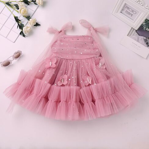 Flower Girls Birthday Party Dress Sleeveless Butterfly Sequins Glitters Wedding Pageant Ruffle Tulle Tutu Dress in Saudi Arabia