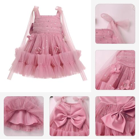 Flower Girls Birthday Party Dress Sleeveless Butterfly Sequins Glitters Wedding Pageant Ruffle Tulle Tutu Dress in Saudi Arabia