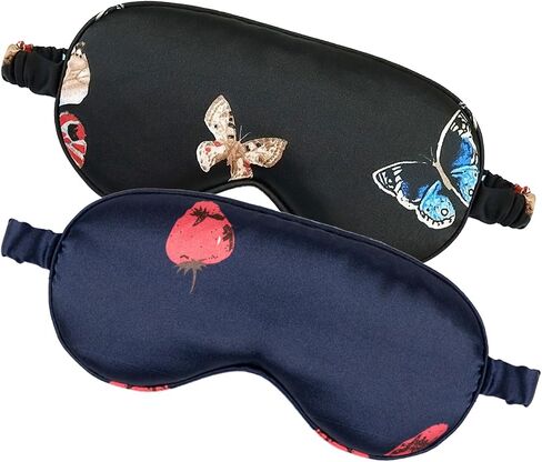 Silk Sleep Mask for Sleeping with Adjustable Strap Satin Blackout Sleeping Eye Mask for Men&Women Soft Eye Cover Eyeshade for Night Sleeping Black&Navy One Size in Saudi Arabia