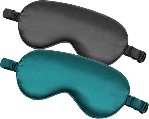 Silk Sleep Mask for Sleeping with Adjustable Strap Satin Blackout Sleeping Eye Mask for Men&Women Soft Eye Cover Eyeshade for Night Sleeping Black&Navy One Size in Saudi Arabia