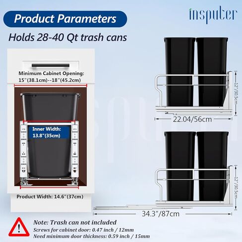 سلة المهملات ذات السحب المزدوج من Insputer تحت الخزانة، يمكن سحب سلة المهملات في الخزانة 35 كيو تي، يمكن سحب سلة المهملات شديدة التحمل تحت الخزانة لصندوق إعادة تدوير المطبخ، لا يمكن تضمين القمامة in Kuwait