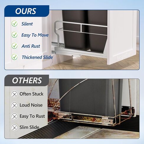 سلة المهملات ذات السحب المزدوج من Insputer تحت الخزانة، يمكن سحب سلة المهملات في الخزانة 35 كيو تي، يمكن سحب سلة المهملات شديدة التحمل تحت الخزانة لصندوق إعادة تدوير المطبخ، لا يمكن تضمين القمامة in Kuwait