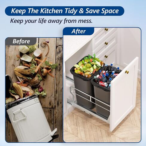 سلة المهملات ذات السحب المزدوج من Insputer تحت الخزانة، يمكن سحب سلة المهملات في الخزانة 35 كيو تي، يمكن سحب سلة المهملات شديدة التحمل تحت الخزانة لصندوق إعادة تدوير المطبخ، لا يمكن تضمين القمامة in Kuwait