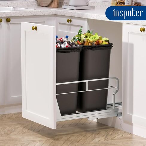 سلة المهملات ذات السحب المزدوج من Insputer تحت الخزانة، يمكن سحب سلة المهملات في الخزانة 35 كيو تي، يمكن سحب سلة المهملات شديدة التحمل تحت الخزانة لصندوق إعادة تدوير المطبخ، لا يمكن تضمين القمامة in Kuwait