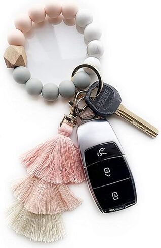 Beaded Keychain with Tassel, Silicone Key Ring Bracelet, Cute Boho Car Key Chain Wristlet for Women in Kuwait