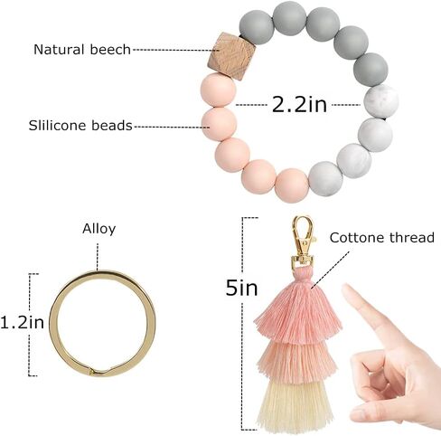 Beaded Keychain with Tassel, Silicone Key Ring Bracelet, Cute Boho Car Key Chain Wristlet for Women in Kuwait