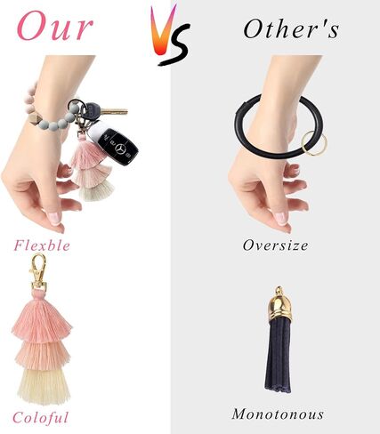 Beaded Keychain with Tassel, Silicone Key Ring Bracelet, Cute Boho Car Key Chain Wristlet for Women in Kuwait