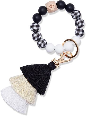 Beaded Keychain with Tassel, Silicone Key Ring Bracelet, Cute Boho Car Key Chain Wristlet for Women in Kuwait