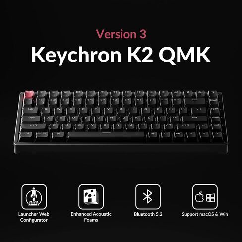 Keychron K2 75٪ تخطيط لوحة مفاتيح ميكانيكية لاسلكية بلوتوث قابلة للتبديل السريع لنظام التشغيل Mac Windows، لوحة مفاتيح كمبيوتر سلكية متعددة المهام من النوع C مكونة من 84 مفتاحًا مع إطار من الألومنيوم بمفتاح أزرق ميكانيكي Keychron in Kuwait