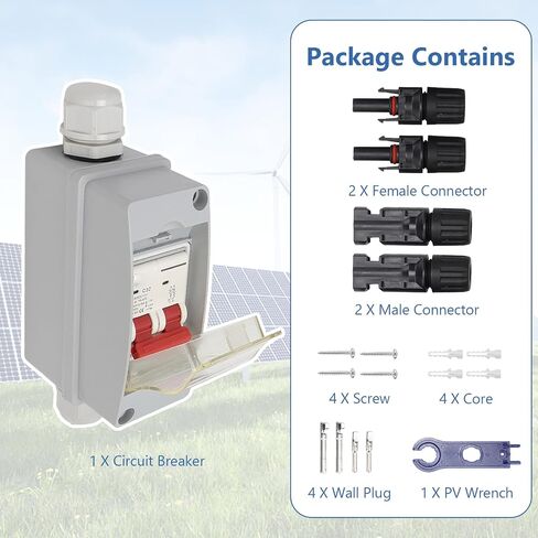 Circuit Breaker Solar Panels 30 Amp Solar Disconnect Switch, MCB 2P DC 500V 32A Disconnect Switch with IP65 Waterproof Distribution Box, Outdoor Miniature Breaker Box (with Cable and PV Connector) in Saudi Arabia