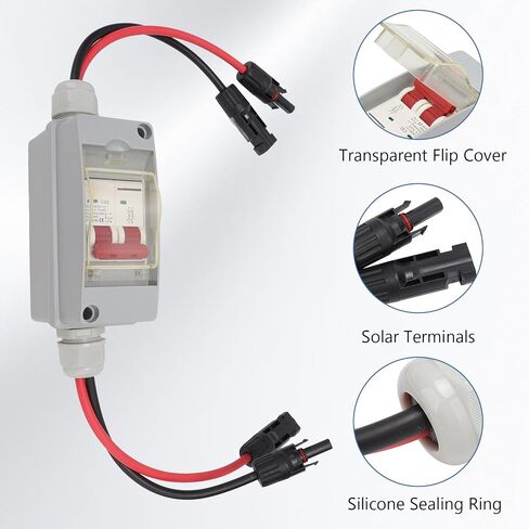 Circuit Breaker Solar Panels 30 Amp Solar Disconnect Switch, MCB 2P DC 500V 32A Disconnect Switch with IP65 Waterproof Distribution Box, Outdoor Miniature Breaker Box (with Cable and PV Connector) in Saudi Arabia